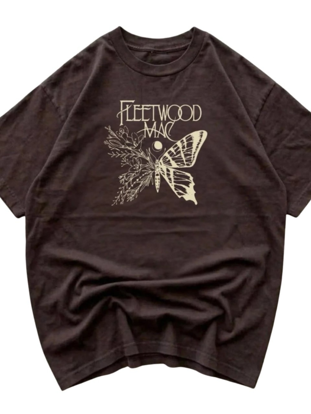 Gildan Brown Tee with Cream Fleetwood Mac Butterfly Graphic